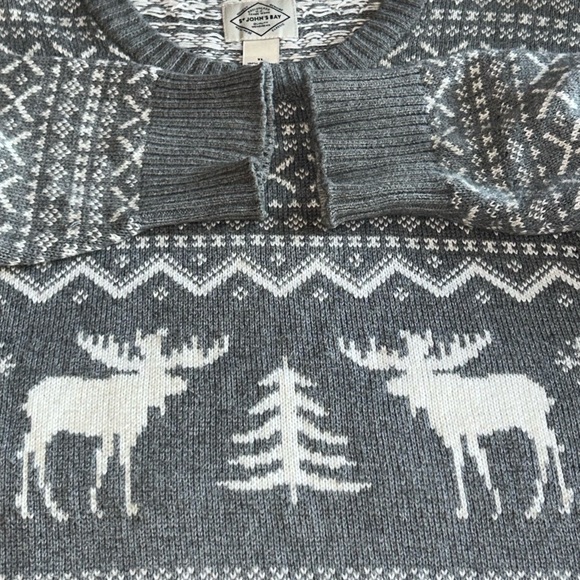 Men's Winter Sweater Deer Forest Landscape XL Xmas Holiday Festive Grey - Picture 4 of 9
